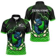Maxcorners Custom Funny Green Rhino Bowling Team Shirt for Men Bowling Jersey Polo, Quarter-Zip Outfit TU1711