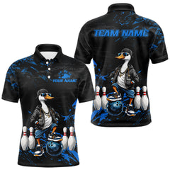 Maxcorners Personalized Blue Funny Goose Bowling Team Shirt for Men Bowling League Jersey Polo & 1/4-Zip LM2901