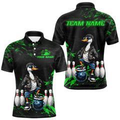 Maxcorners Personalized Green Funny Goose Bowling Team Shirt for Men Bowling League Jersey Polo & 1/4-Zip LM2901