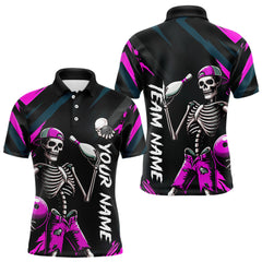 Maxcorners Custom Pink Skull Bowling Team Shirt for Men Polo & 1/4 Zip Bowling League Jersey Bowling Unisex LM3010