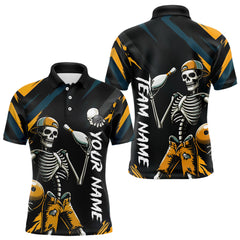 Maxcorners Custom Yellow Skull Bowling Team Shirt for Men Polo & 1/4 Zip Bowling League Jersey Bowling Unisex LM3010