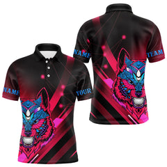 Maxcorners Funny Pink Wolf Golf Polo Shirt For Men Custom Golf Ball Team Jersey Mens Golf League Shirt Golf Gifts TU1612