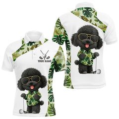 Maxcorners Funny Mens Golf Polo Shirt Custom Tropical Leaf Pattern Personalized Poodle Dog Golf Shirts For Men TU2212