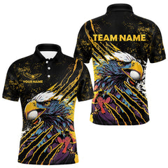 Maxcorners Mens Golf Polo Shirt Custom Yellow And Black Grunge Ripped Eagle Grasping Golf Ball Golf Apparel TU1612