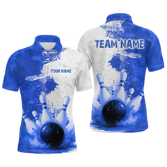 Maxcorners Blue Bowling Shirts for Women Men Custom Bowling Polo & 1/4 Zip Shirt for Team TU1612