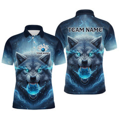 Maxcorners Blue Wolf Bowling Shirts Team Women Men Custom Bowling Jersey Bowl Polo&1/4 Zip