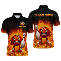 Maxcorners Flaming Bowling Shirts for Team Women Men Bowling Polo & 1/4 Zip Shirt Custom LM2512