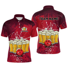 Maxcorners Beer Bowling Shirts Team Women Men Custom Red Bowling Jersey Bowl League