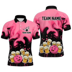 Maxcorners Funny Beer Bowling Shirts Pink for Women Men Bowling Polo&1/4 Zip Bowling League TU2312