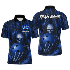 Maxcorners Blue Skull Bowling Shirts for Team Men Women Custom Bowling Jerseys for Bowlers LM0412