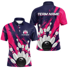 Maxcorners Custom Pink and Blue Bowling Shirts for Team Women Men Bowling Polo & 1/4 Zip LM1812