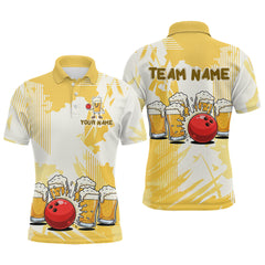 Maxcorners Beer Bowling Shirts Yellow for Team Women Men Custom Bowling Polo & 1/4 Zip Shirt