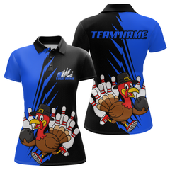 Maxcorners Blue Turkey Bowling Shirts for Women Men Team Custom Bowling Jerseys Thanksgiving LM0910