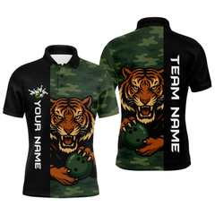 Maxcorners Custom Tiger Bowling Shirts for Team Women Men Camo Green Bowling Polo & 1/4 Zip Shirt LM2110