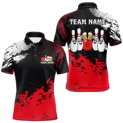Maxcorners Red Funny Beer Bowling Shirts for Team Women Men Bowling Polo&1/4 Zip Bowl League TU2312