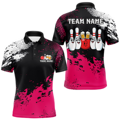 Maxcorners Pink Funny Beer Bowling Shirts for Team Women Men Bowling Polo&1/4 Zip Bowl League LM2512