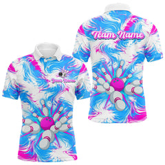 Maxcorners Pink and Blue Bowling Shirts for Team Women Men Bowling Polo and 1/4 Zip Shirt LM1812