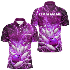 Maxcorners Purple Lightning Bowling Shirts for Team Women Men Custom Bowling Polo & 1/4 Zip Shirt