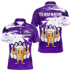 Maxcorners Purple Funny Beer Bowling Shirts for Women Men Team Bowling Polo&1/4 Zip Bowl League TU2312