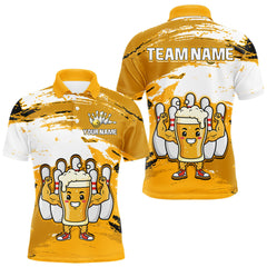 Maxcorners Yellow Funny Beer Bowling Shirts for Women Men Team Bowling Polo&1/4 Zip Bowl League TU2312