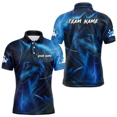 Maxcorners Blue Wolf Bowling Shirts for Team Men Women Custom Wolf Bowling Jerseys for Couples LM0412