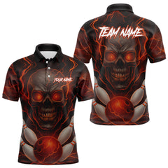Maxcorners Orange Bowling Shirts for Team Women Men Custom Skull Bowling Jerseys for Couples LM0412