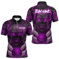 Maxcorners Pink Bowling Shirts for Team Women Men Custom Skull Bowling Jerseys for Couples LM0412