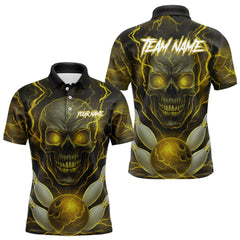 Maxcorners Yellow Bowling Shirts for Team Women Men Custom Skull Bowling Jerseys for Couples LM0412