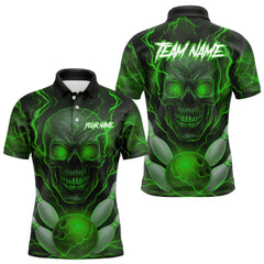 Maxcorners Green Bowling Shirts for Team Women Men Custom Skull Bowling Jerseys for Couples LM0412