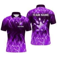 Maxcorners Custom Purple Flame Bowling Jersey for Men Polo & 1/4 Zip Bowling Team Shirts Bowling League