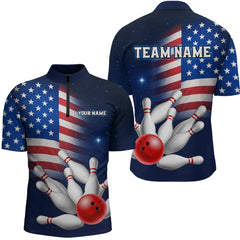Maxcorners Custom US Flag Galaxy Bowling Jersey for Men Bowling Team Shirts Bowling Polo & 1/4 Zip LM1112