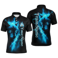 Maxcorners Custom Blue Flame Wolf Bowling Jersey for Men Polo & 1/4 Zip Bowling Team Shirts MT1511