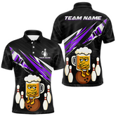 Maxcorners Custom Purple Funny Beer Bowling Jersey for Men Bowling Team Shirts Polo & 1/4 Zip LM1112