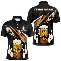 Maxcorners Custom Orange Funny Beer Bowling Jersey for Men Bowling Team Shirts Polo & 1/4 Zip LM1112