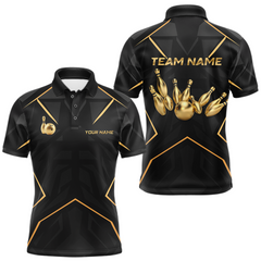 Maxcorners Custom Black and Gold Bowling Jersey for Men Bowling Team Shirts Bowling League Polo & 1/4 Zip LM1112