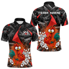 Maxcorners Custom Red Funny Chicken Bowling Jersey for Men Bowling Team Shirts Polo & 1/4 Zip TU0411
