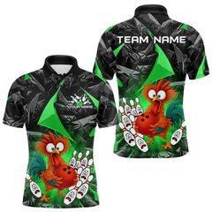 Maxcorners Custom Green Funny Chicken Bowling Jersey for Men Bowling Team Shirts Polo & 1/4 Zip TU0411