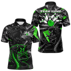 Maxcorners Custom Green Cobra Snake Bowling Jersey for Men Bowling Team Shirts Bowling Uniform Polo & 1/4 Zip MT0111