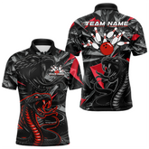 Maxcorners Custom Red Cobra Snake Bowling Jersey for Men Bowling Team Shirts Bowling Uniform Polo & 1/4 Zip MT0111