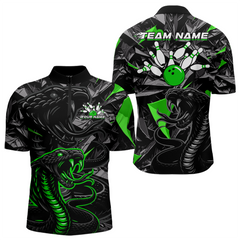 Maxcorners Custom Green Cobra Snake Bowling Jersey for Men Bowling Team Shirts Bowling Uniform Polo & 1/4 Zip MT0111