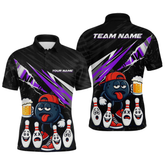 Maxcorners Custom Purple Funny Beer Bowling Jersey for Men Bowling Team Shirts Bowling Uniform Polo & 1/4 Zip MT1810