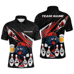 Maxcorners Custom Red Funny Beer Bowling Jersey for Men Bowling Team Shirts Bowling Uniform Polo & 1/4 Zip MT1810