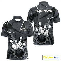 Maxcorners Custom Flame Bowling Jersey for Men Polo & 1/4 Zip Bowling Team Shirts Bowling League