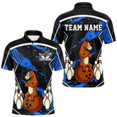 Maxcorners Custom Blue Funny Horse Bowling Tournament Jersey for Men Bowling Team Shirts Polo & 1/4 Zip LM1812