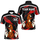 Maxcorners Custom Red Funny Horse Bowling Tournament Jersey for Men Bowling Team Shirts Polo & 1/4 Zip LM1812