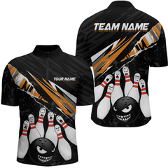 Maxcorners Custom Orange Funny Bowling Jersey for Men Bowling Uniform Polo & 1/4 Zip Bowling Team LM1610