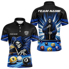 Maxcorners Custom Grim Reaper 8 Ball and 9 Ball Billiard Shirts for Men Billiard League Billiard Team Shirts