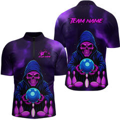 Maxcorners Custom Purple Grim Reaper Bowling Jersey for Men Bowling Team Shirts Polo & 1/4 Zip LM1610
