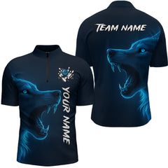 Maxcorners Custom Wolf Bowling Jersey for Men Polo & 1/4 Zip Bowling Team Shirts Bowling League MT1511