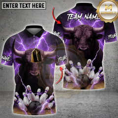 Maxcorners Bowling Lightning Bull Multicolor Customized Name, Team Name 3D Shirts